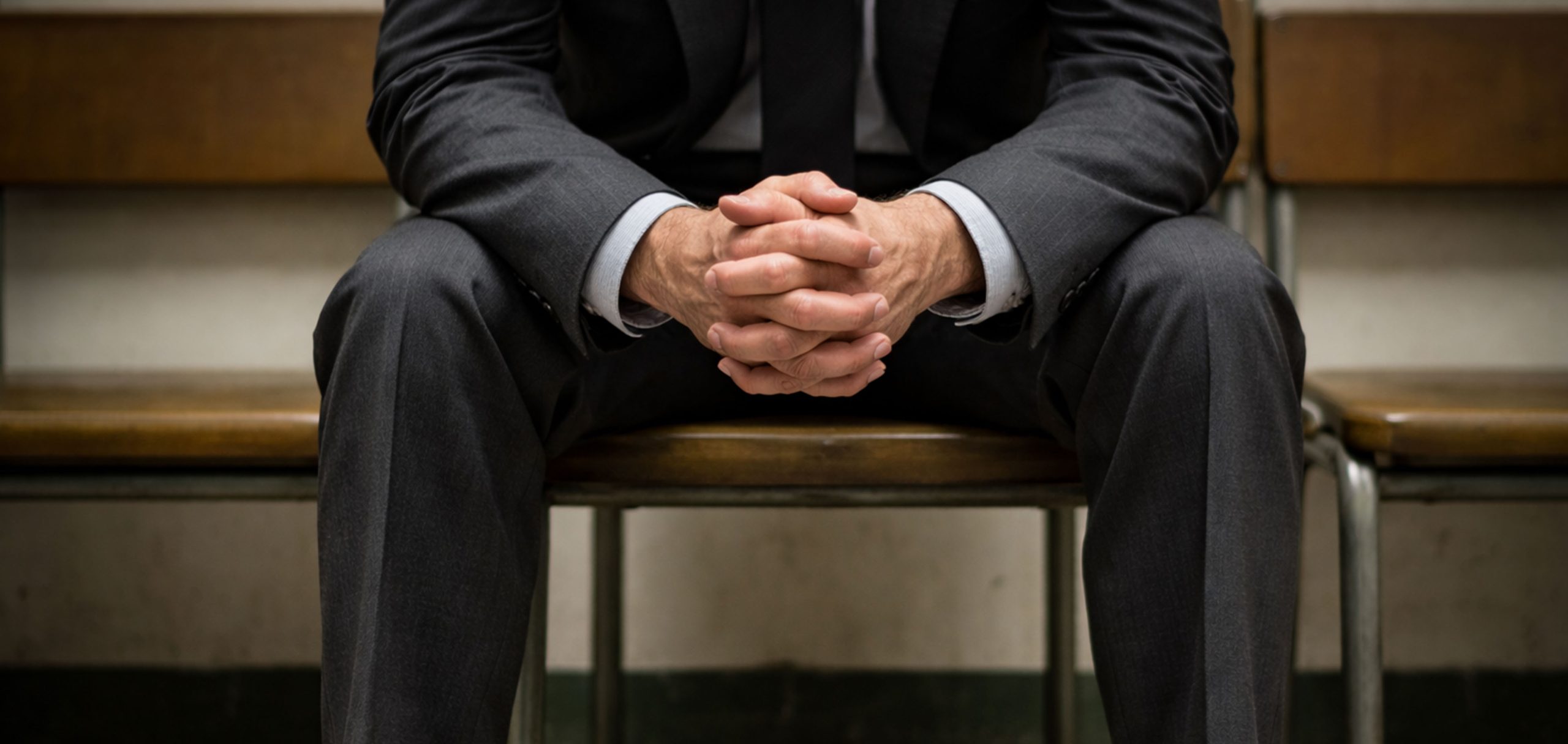 Egy férfi vár a kihallgatásra.